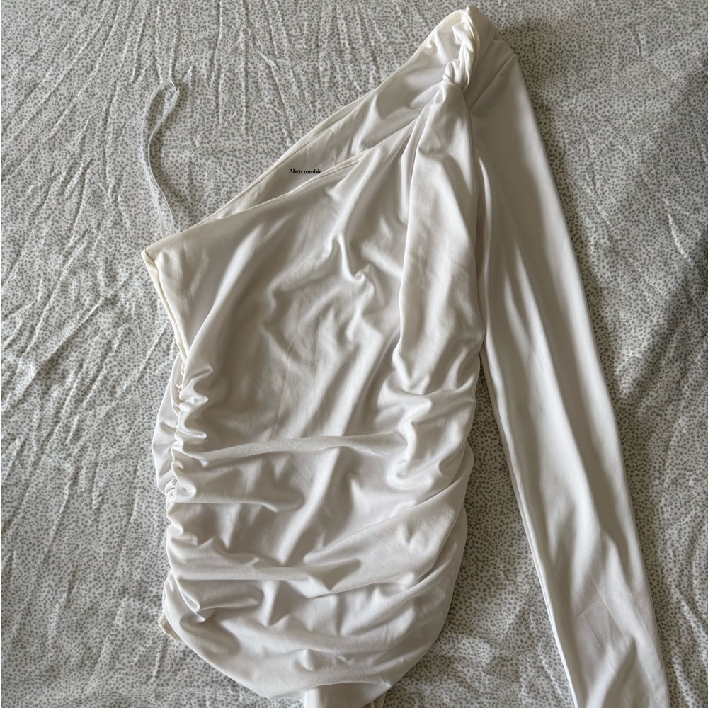 Abercrombie White One-Shoulder Ruched Bodysuit
